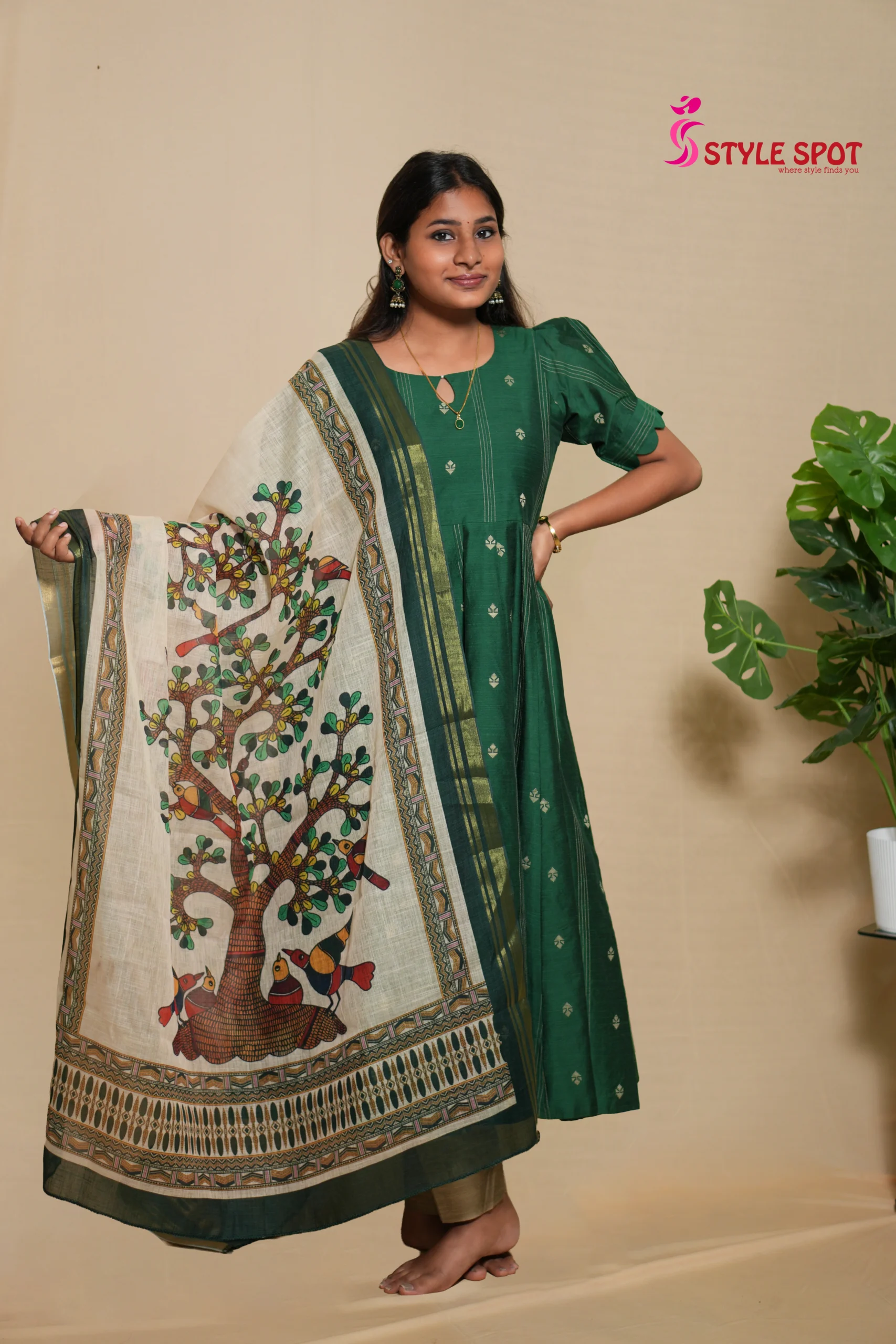 Green Printed Panel Kurti Set - Image 2