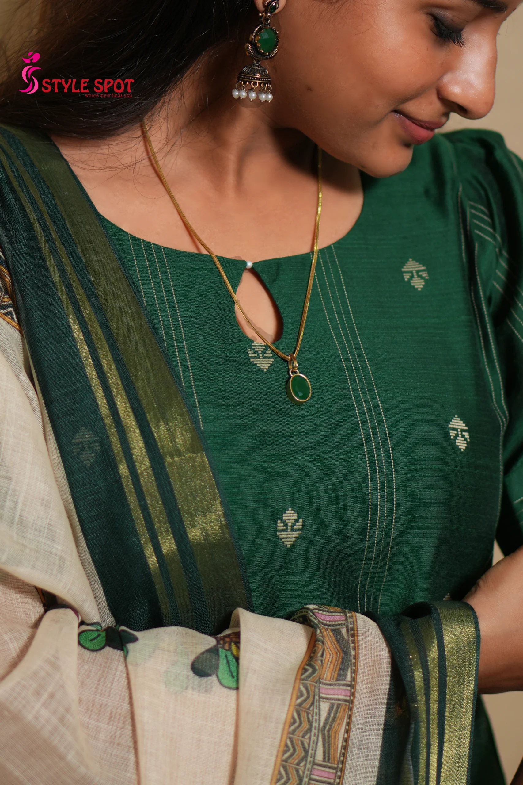 Green Printed Panel Kurti Set - Image 3