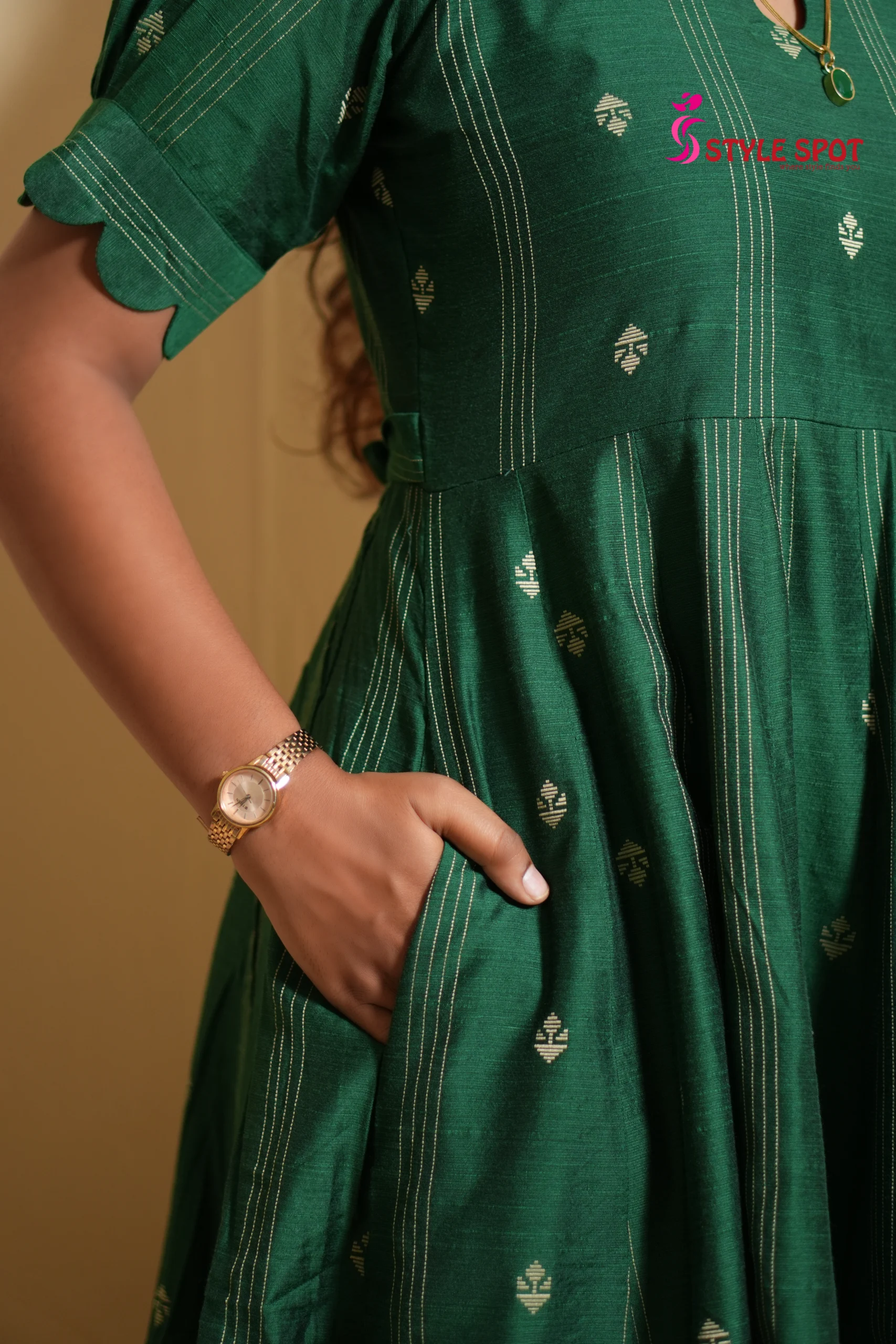Green Printed Panel Kurti Set - Image 5