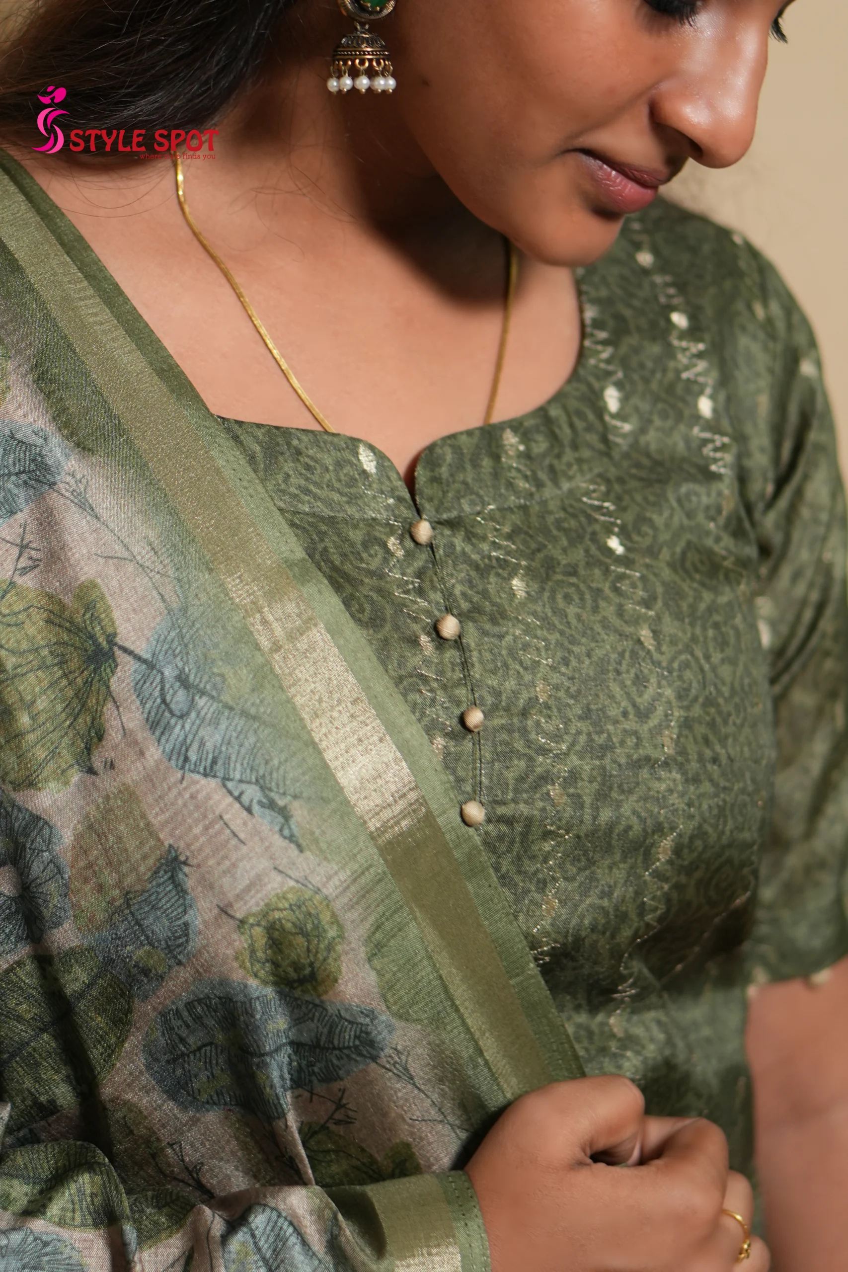 Sage Green Printed Straight Kurti Set - Image 2