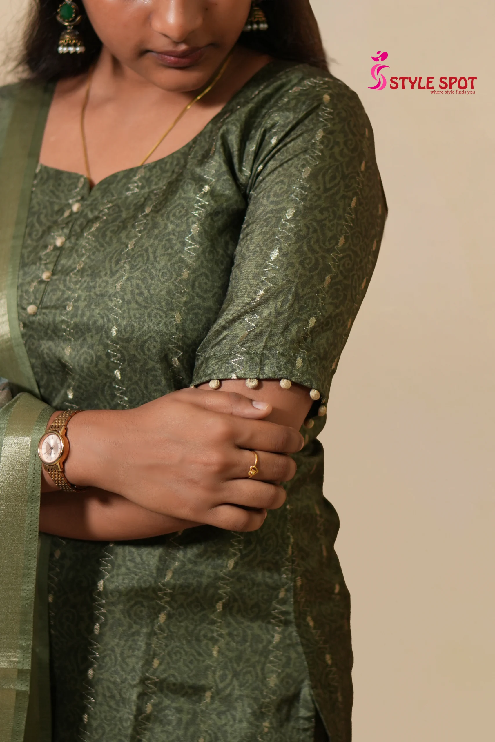Sage Green Printed Straight Kurti Set - Image 3