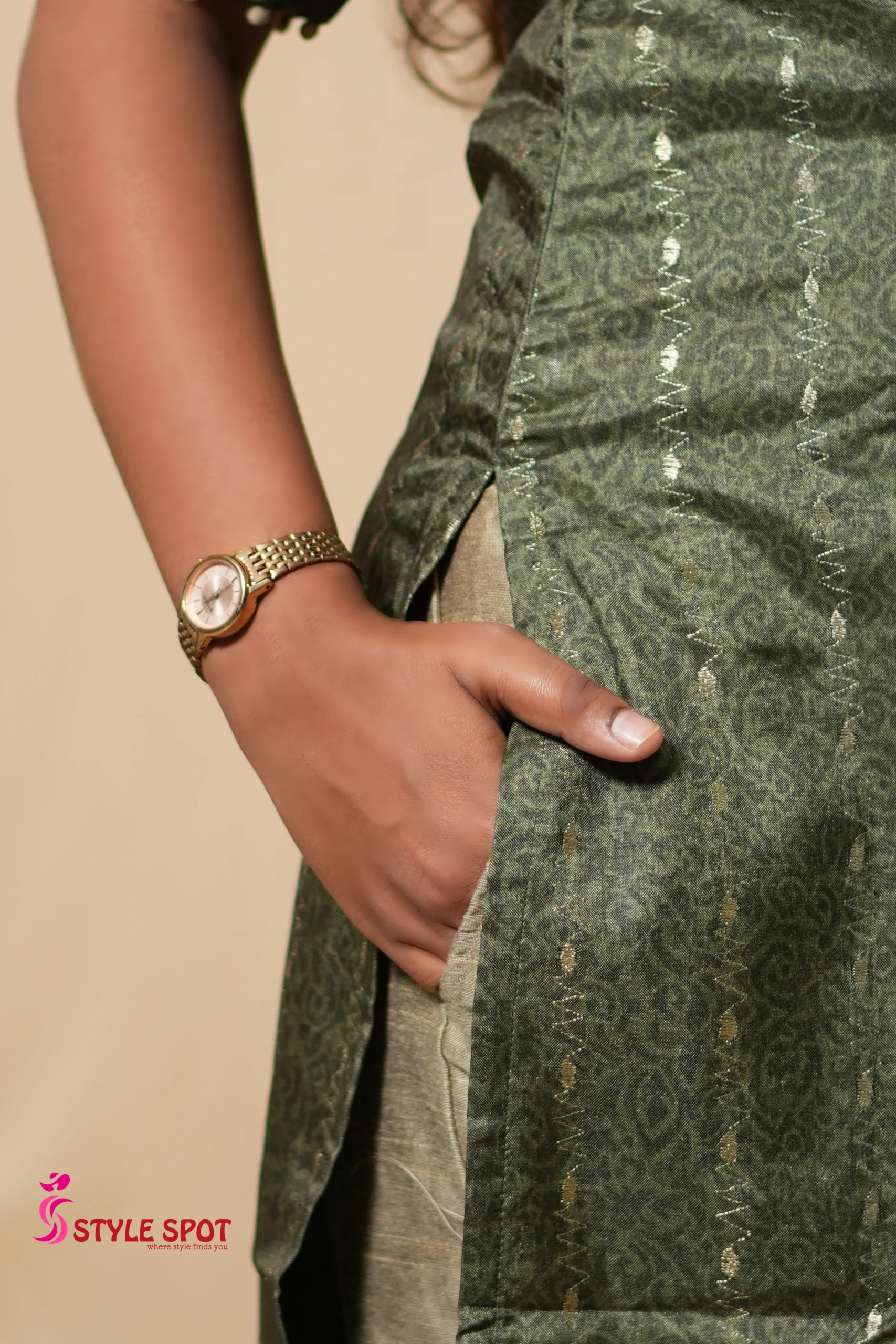 Sage Green Printed Straight Kurti Set - Image 4