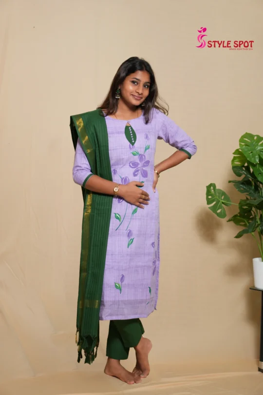 Hand-Painted Kurti Set in Lavender