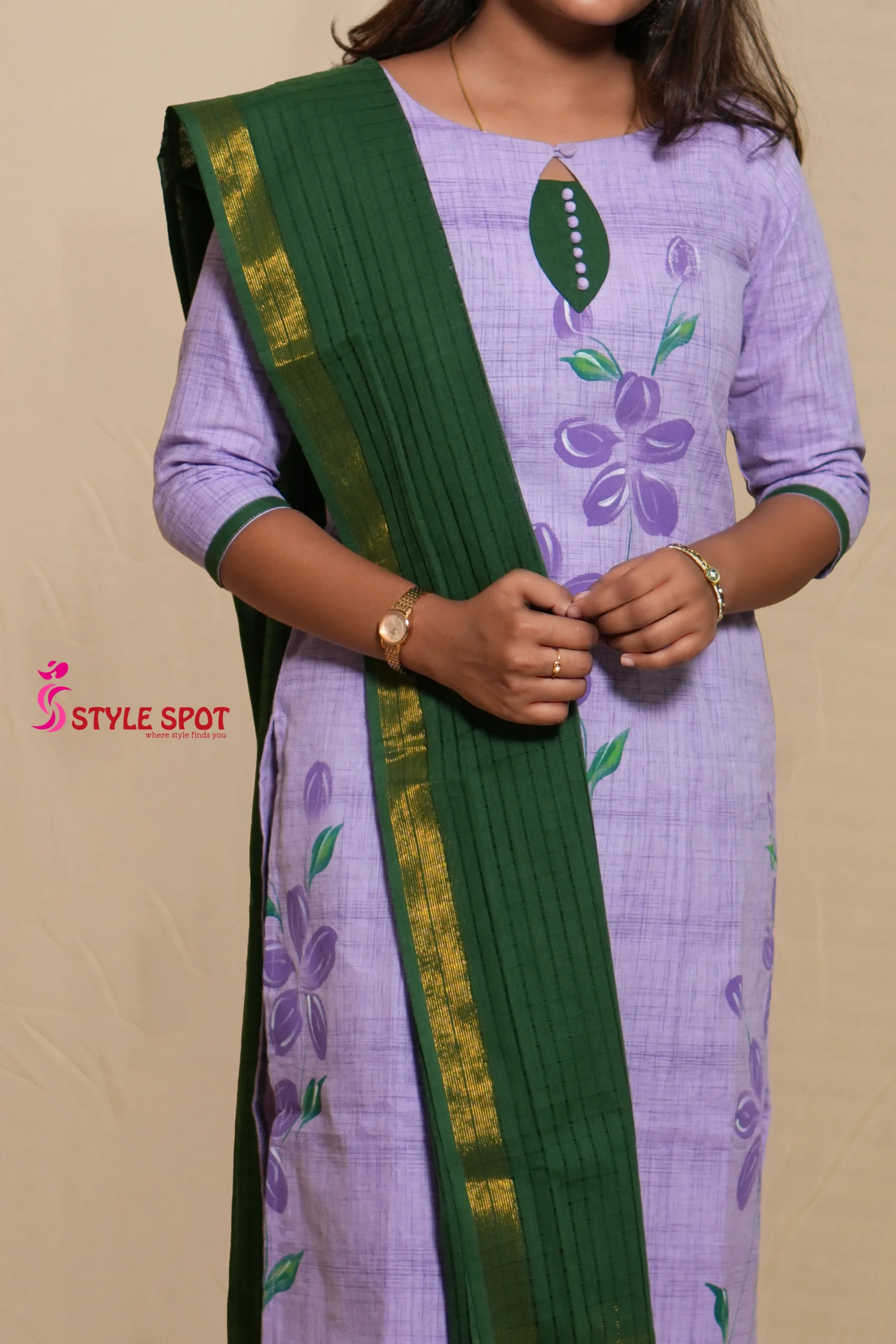 Hand-Painted Kurti Set in Lavender - Image 3
