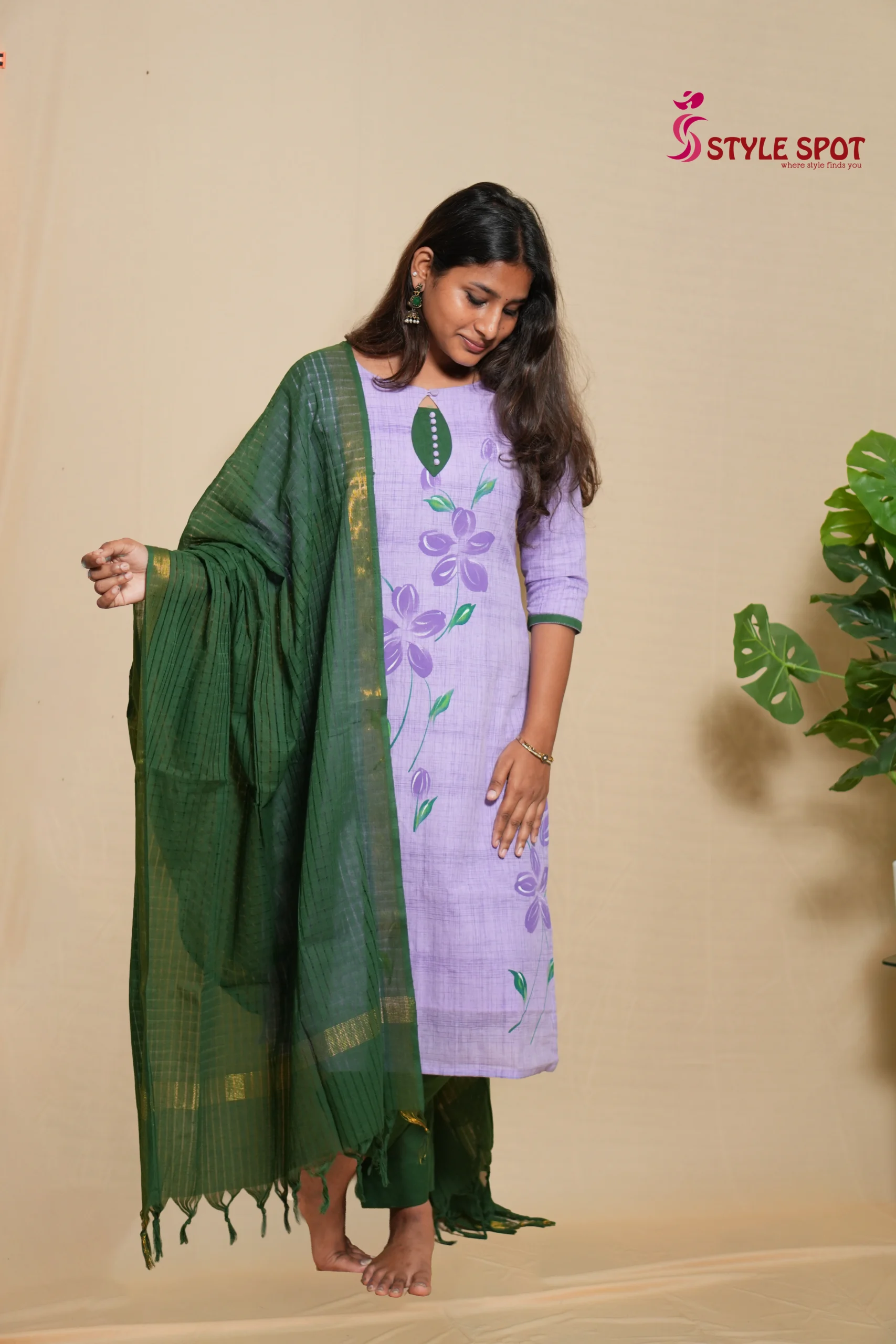 Hand-Painted Kurti Set in Lavender - Image 2