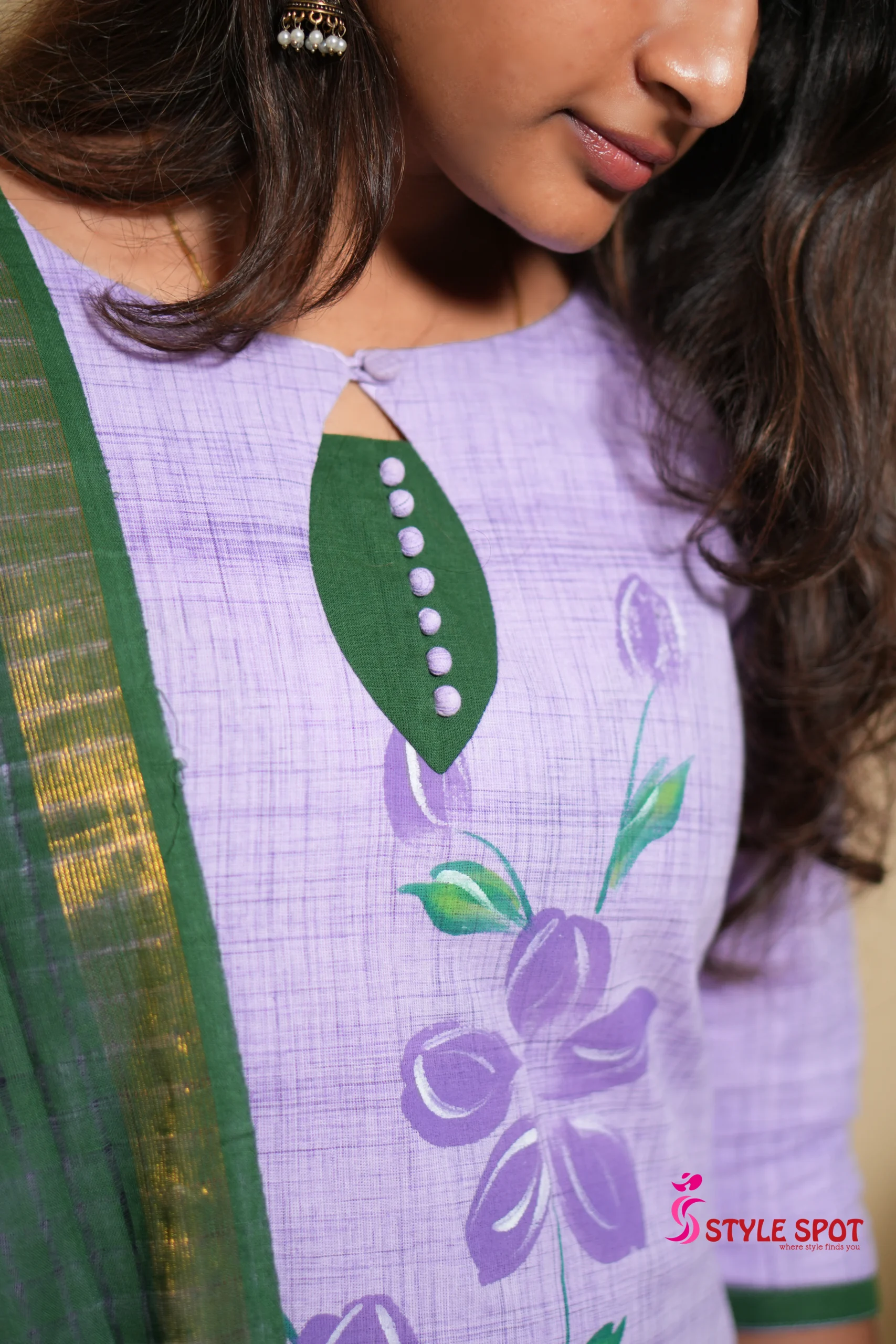 Hand-Painted Kurti Set in Lavender - Image 5