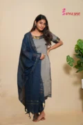 Blue Printed Straight Kurti Set