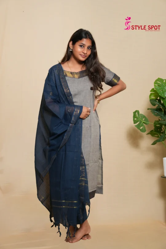 Blue Printed Straight Kurti Set