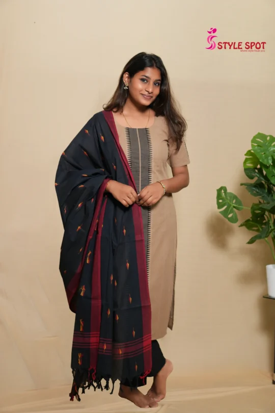 Beige Printed Straight Kurti Set