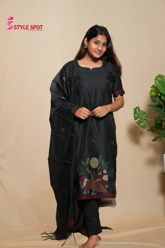 Black Printed Straight Kurti Set