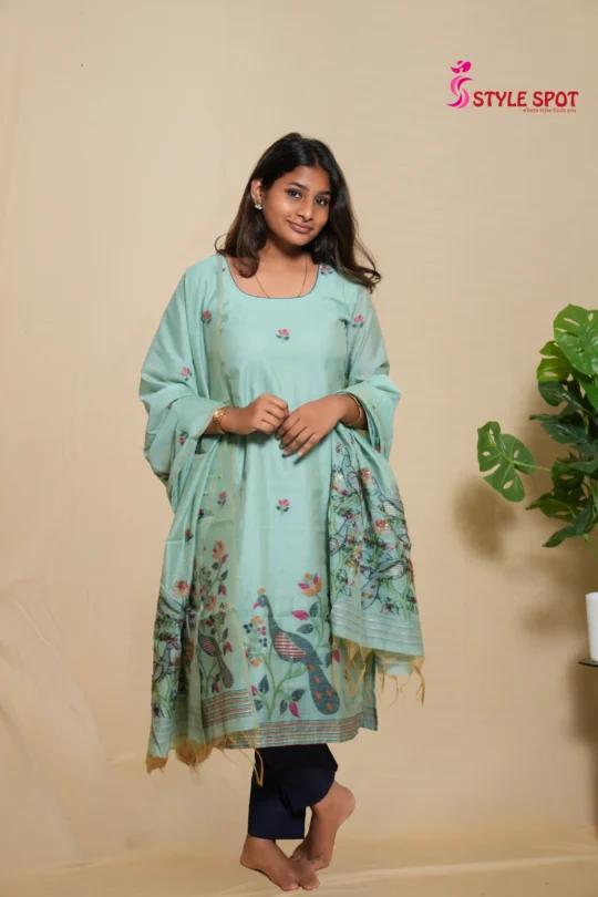 Sky Blue Printed Panel Kurti Set