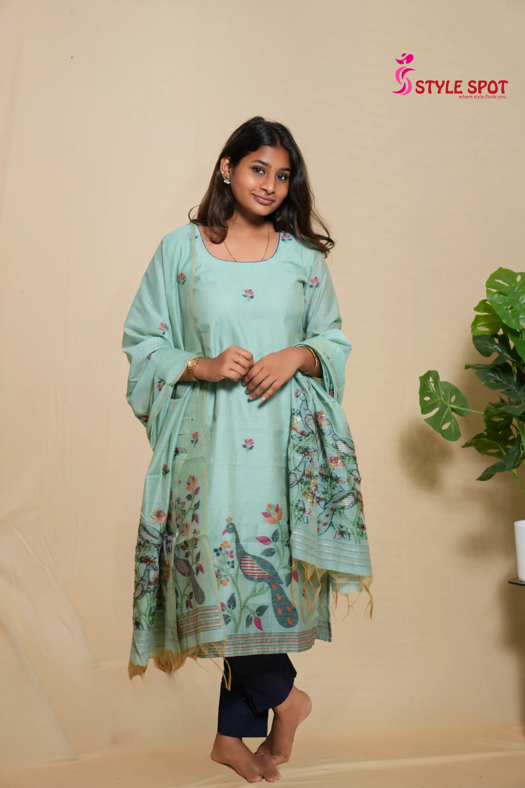 Sky Blue Printed Panel Kurti Set