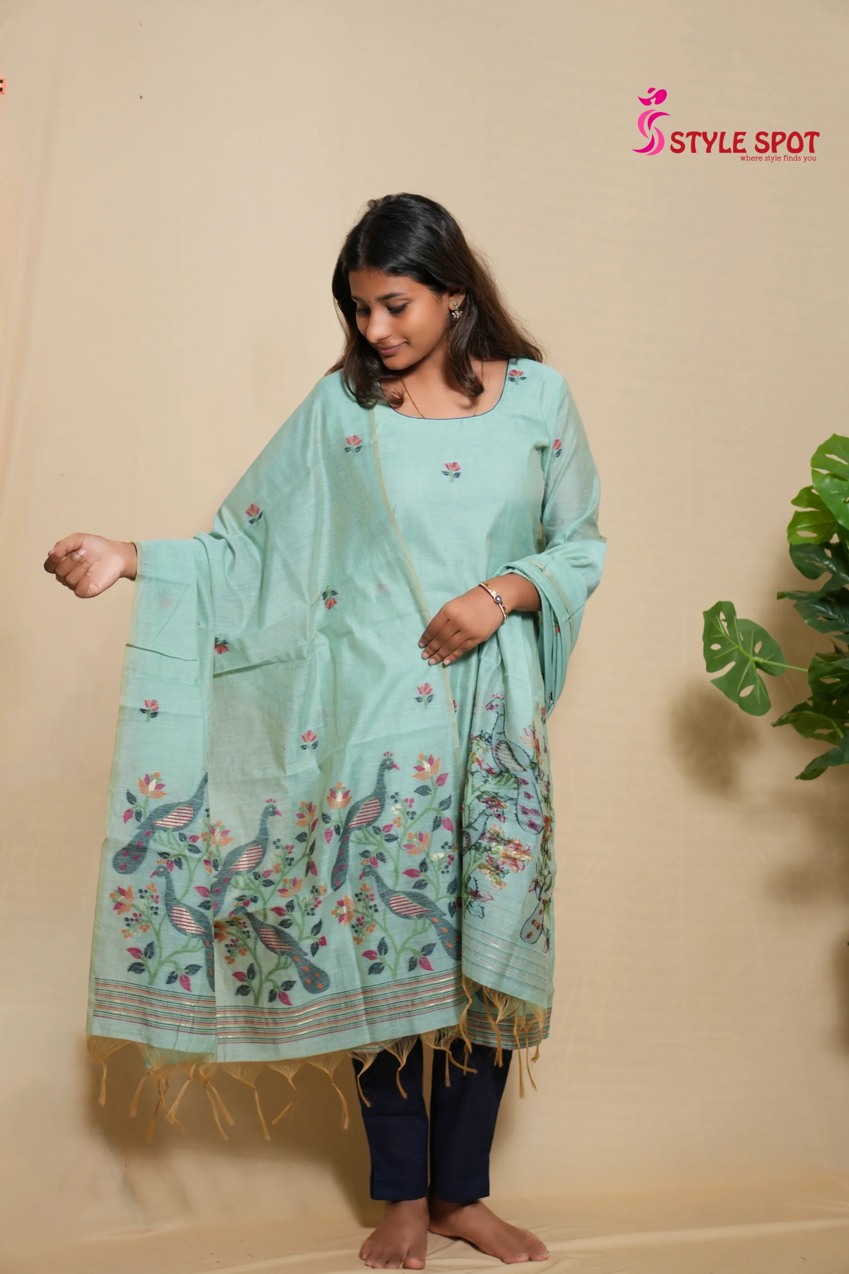 Sky Blue Printed Panel Kurti Set - Image 2