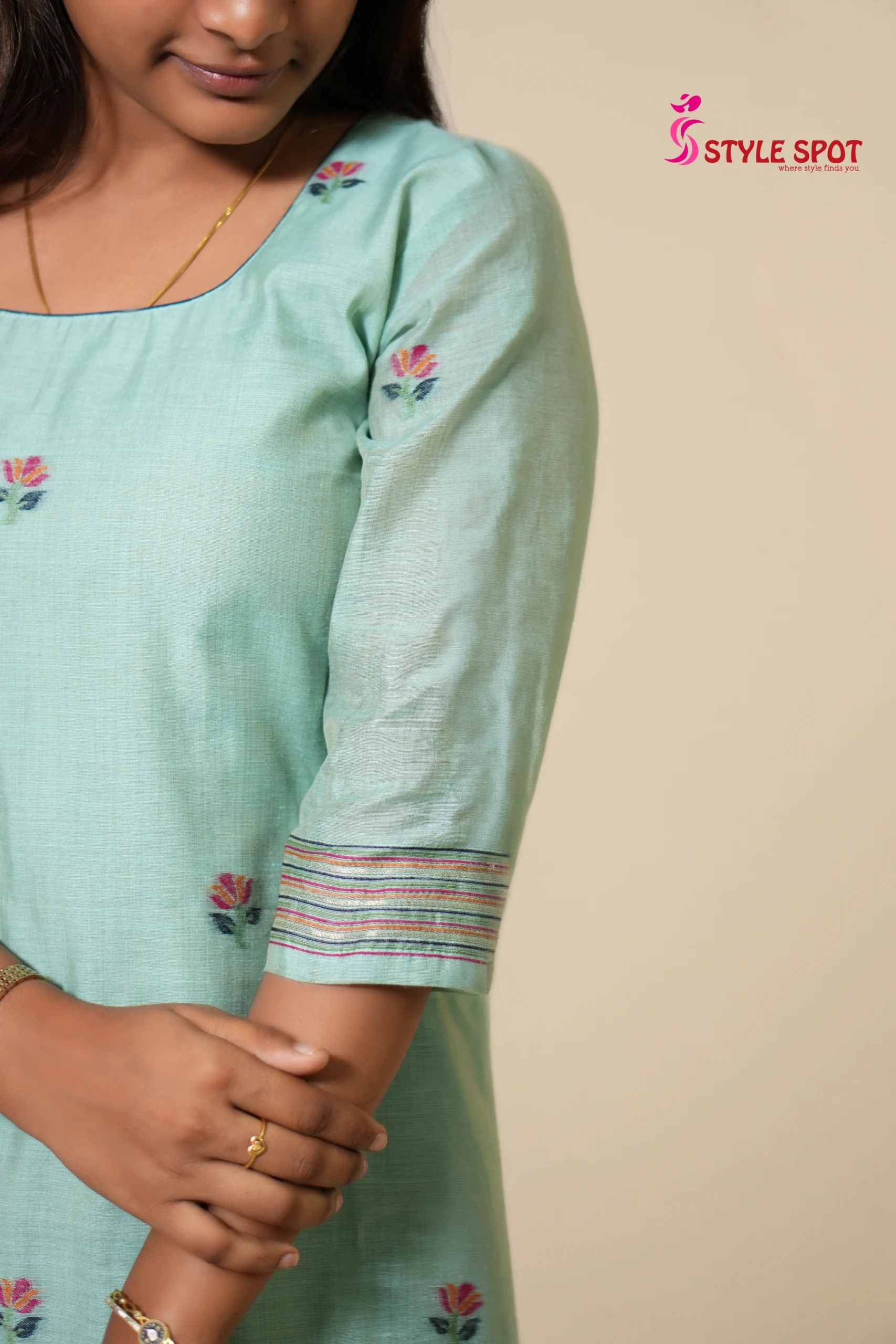 Sky Blue Printed Panel Kurti Set - Image 4