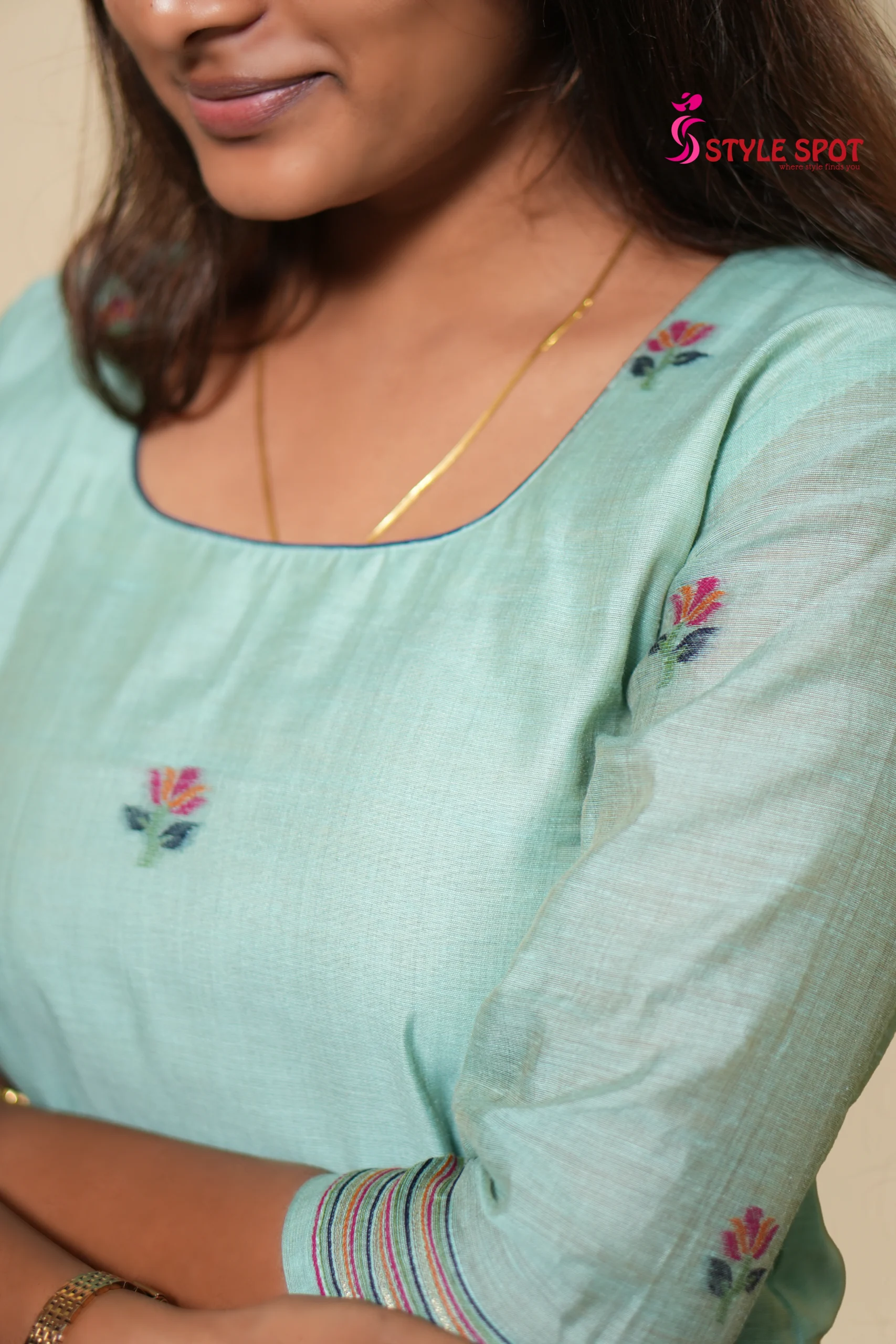 Sky Blue Printed Panel Kurti Set - Image 5