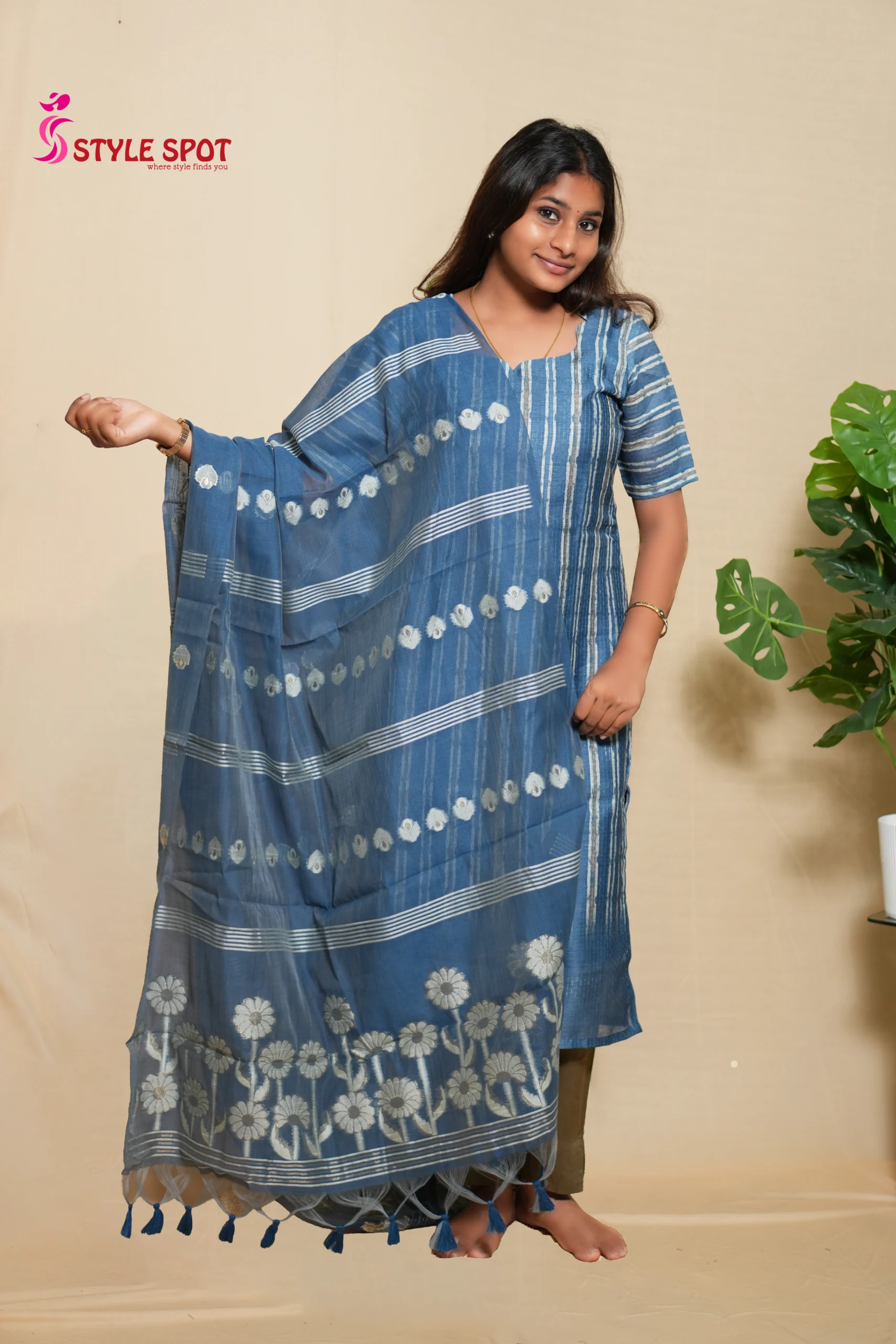 Blue Printed Panel Kurti Set - Image 2