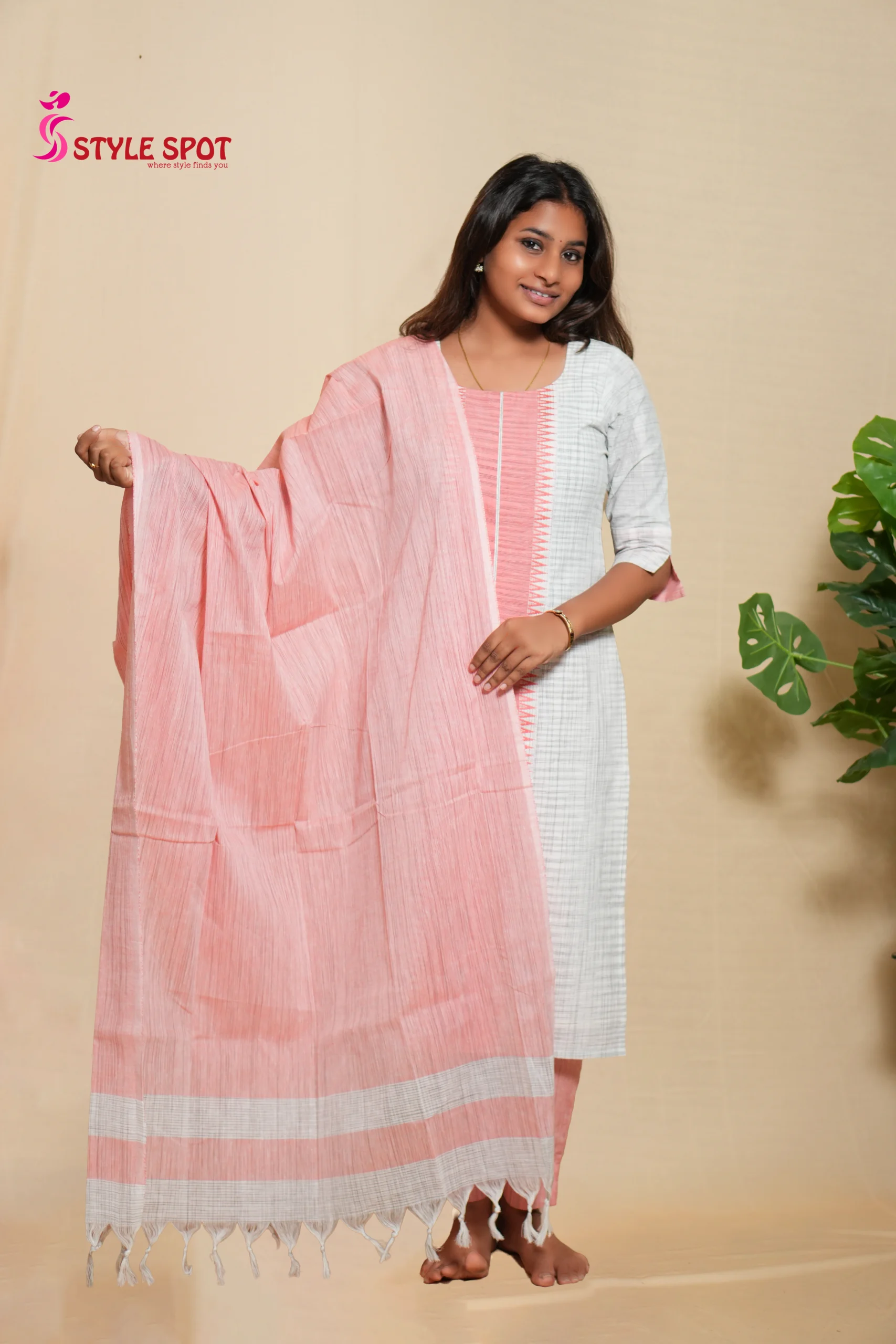 Peach Printed Panel Kurti Set - Image 2