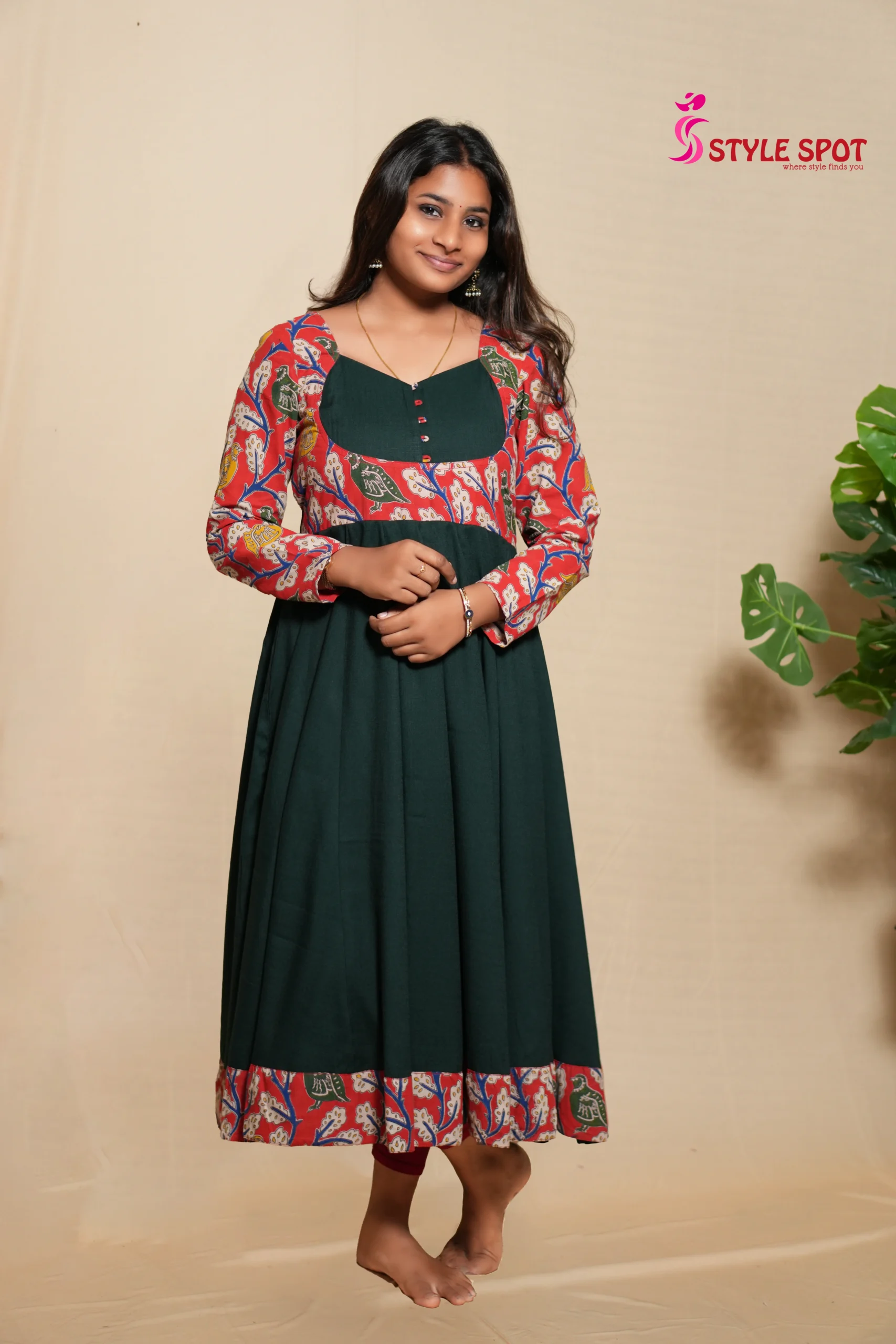 Black Printed Anarkali Dress