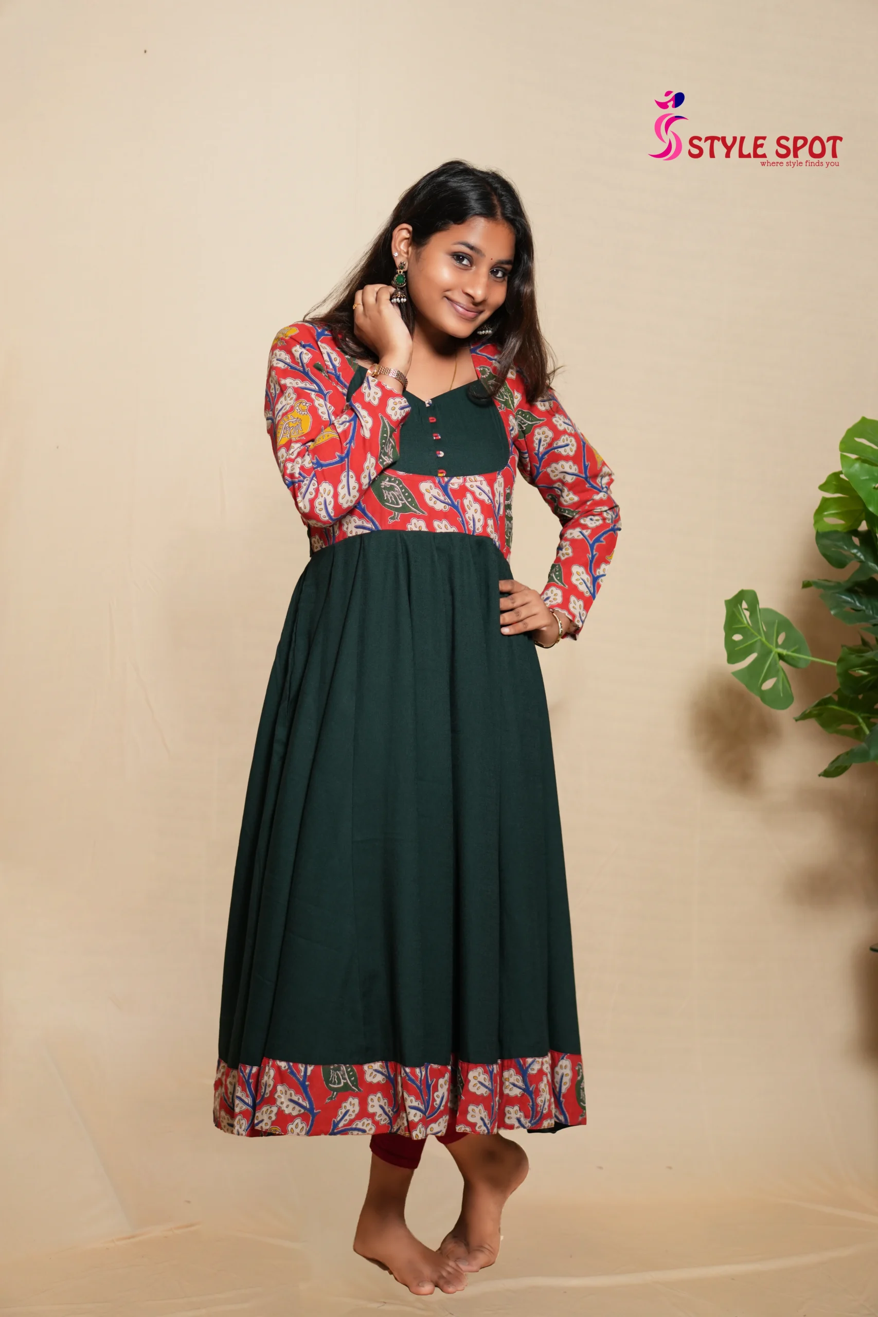 Black Printed Anarkali Dress - Image 2