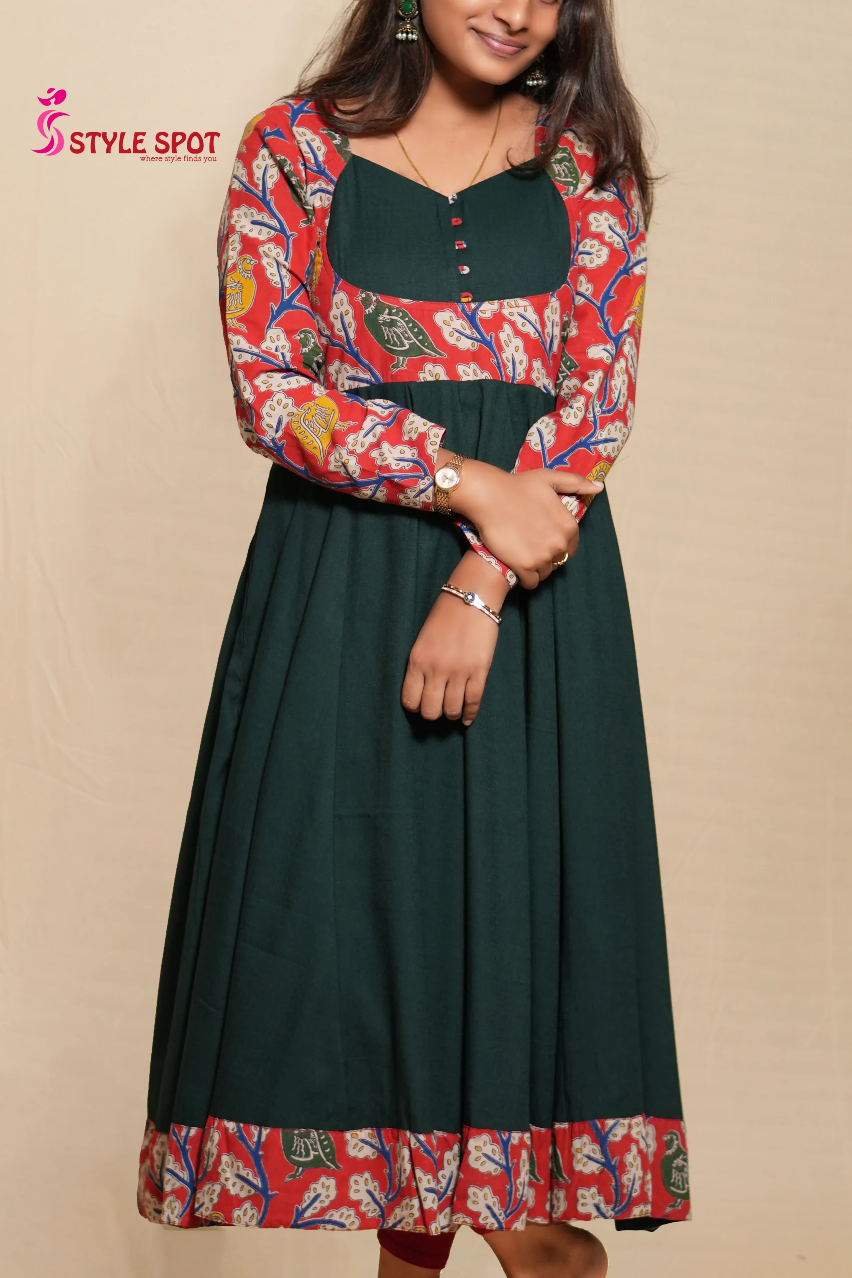 Black Printed Anarkali Dress - Image 3