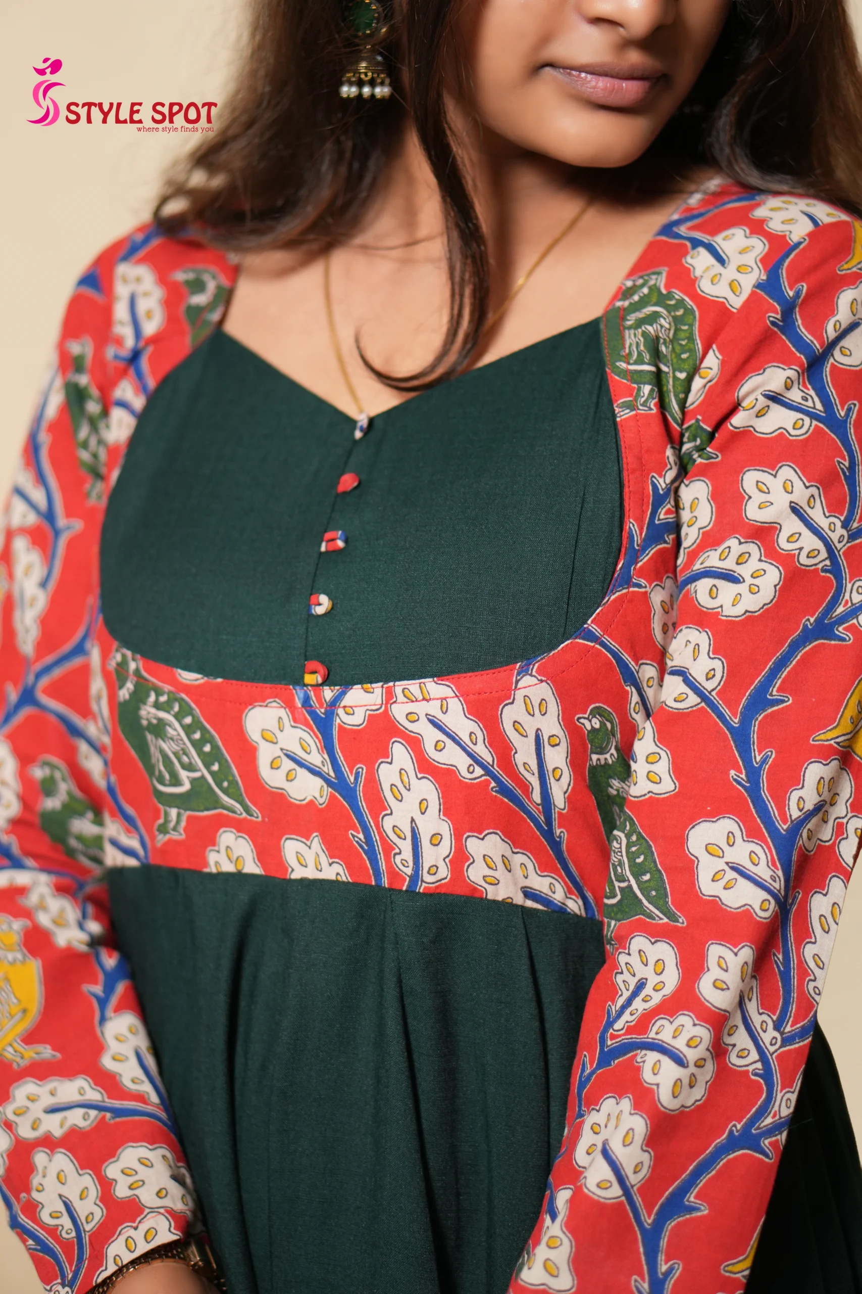 Black Printed Anarkali Dress - Image 4