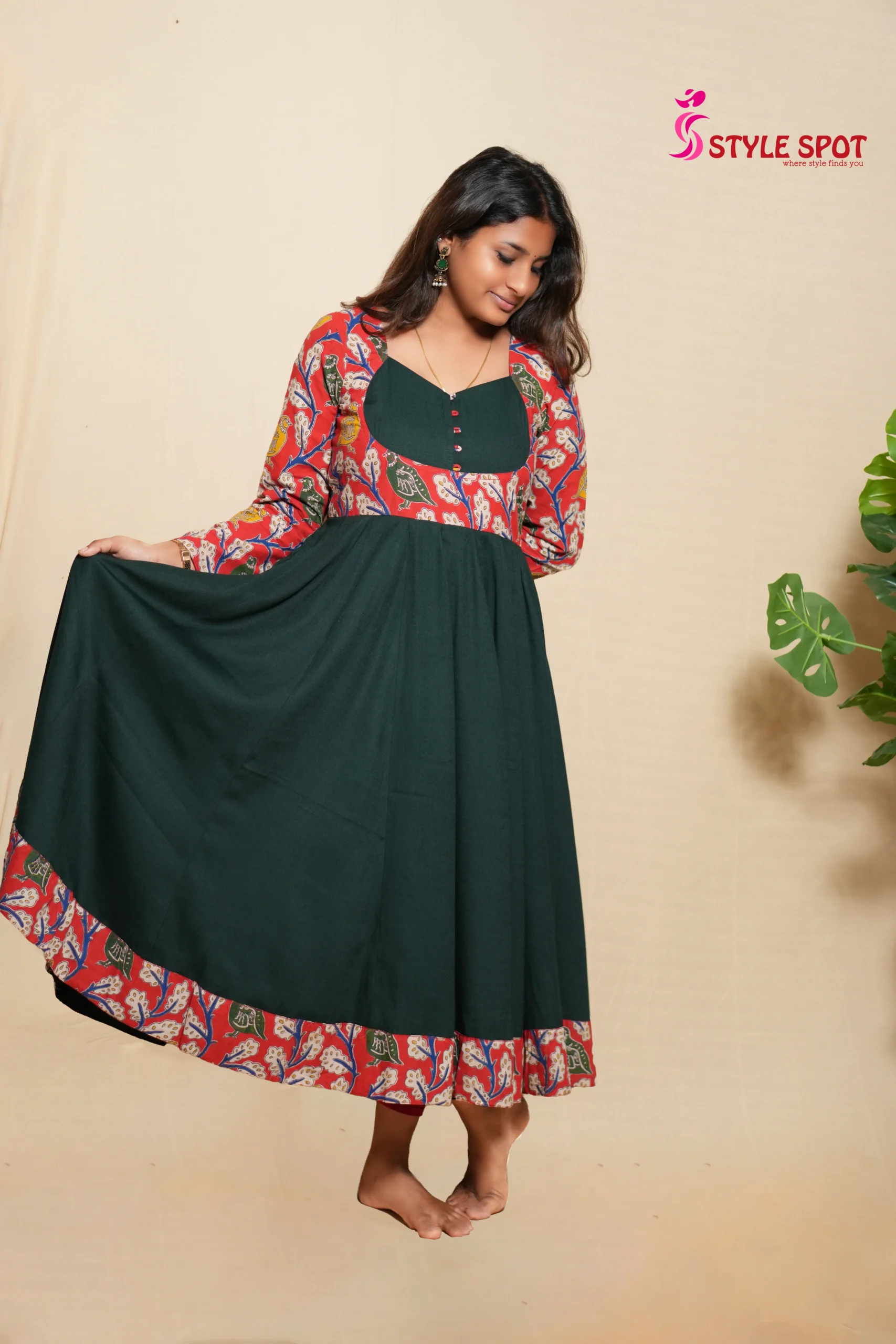 Black Printed Anarkali Dress - Image 5